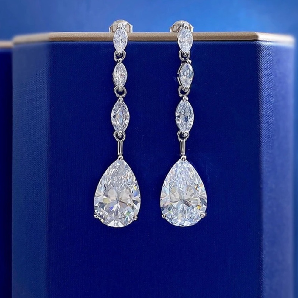 3ct Pear Dangle Earrings - Picture 6 of 9